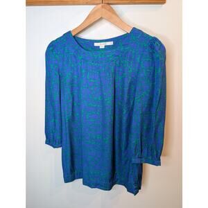 Boden Blue Green Floral Silk Blend Skirt A-Line Preppy Coastal Size US 6R